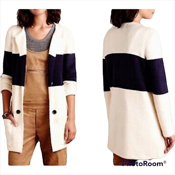 La Fee Verte - Anthropologie Stripe Wool Blend Classy Cardigan Sweater Size XS - Picture 2 of 9